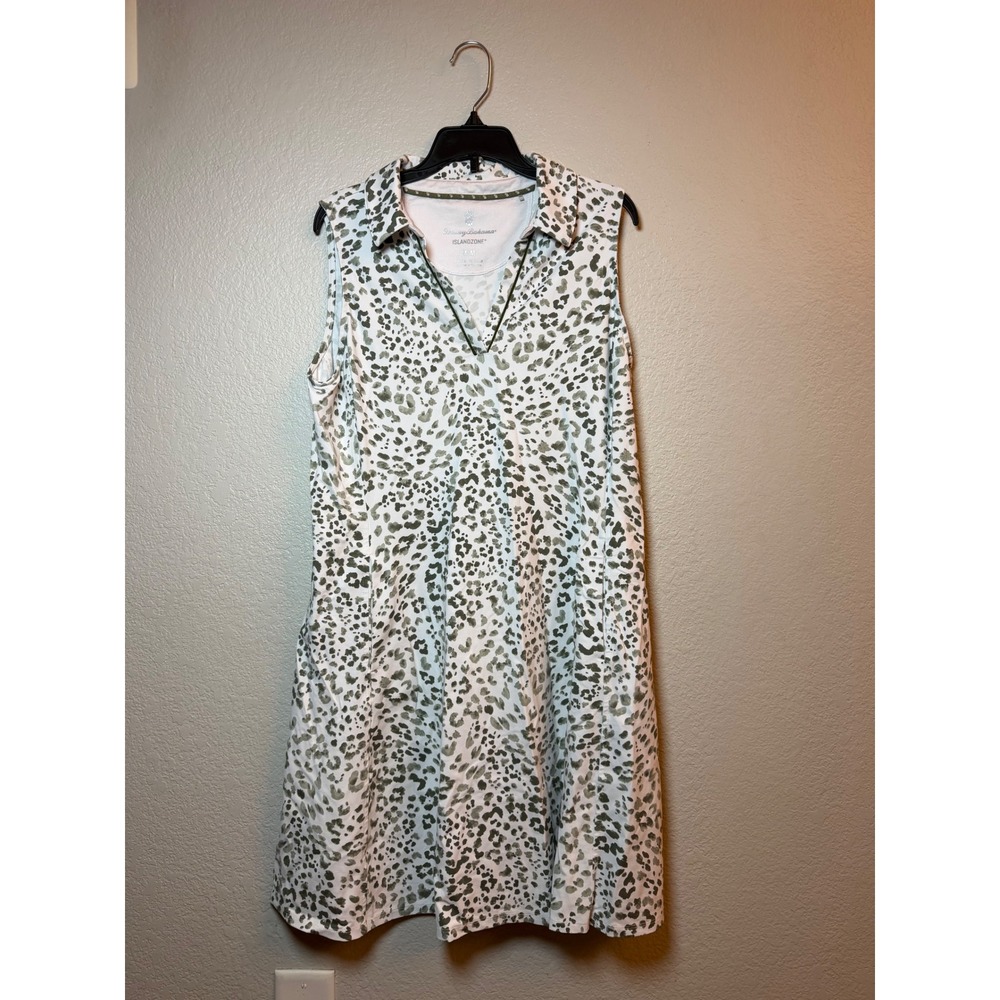 Tommy Bahama IslandZone Sleeveless Leopard Print Dress Green White Medium